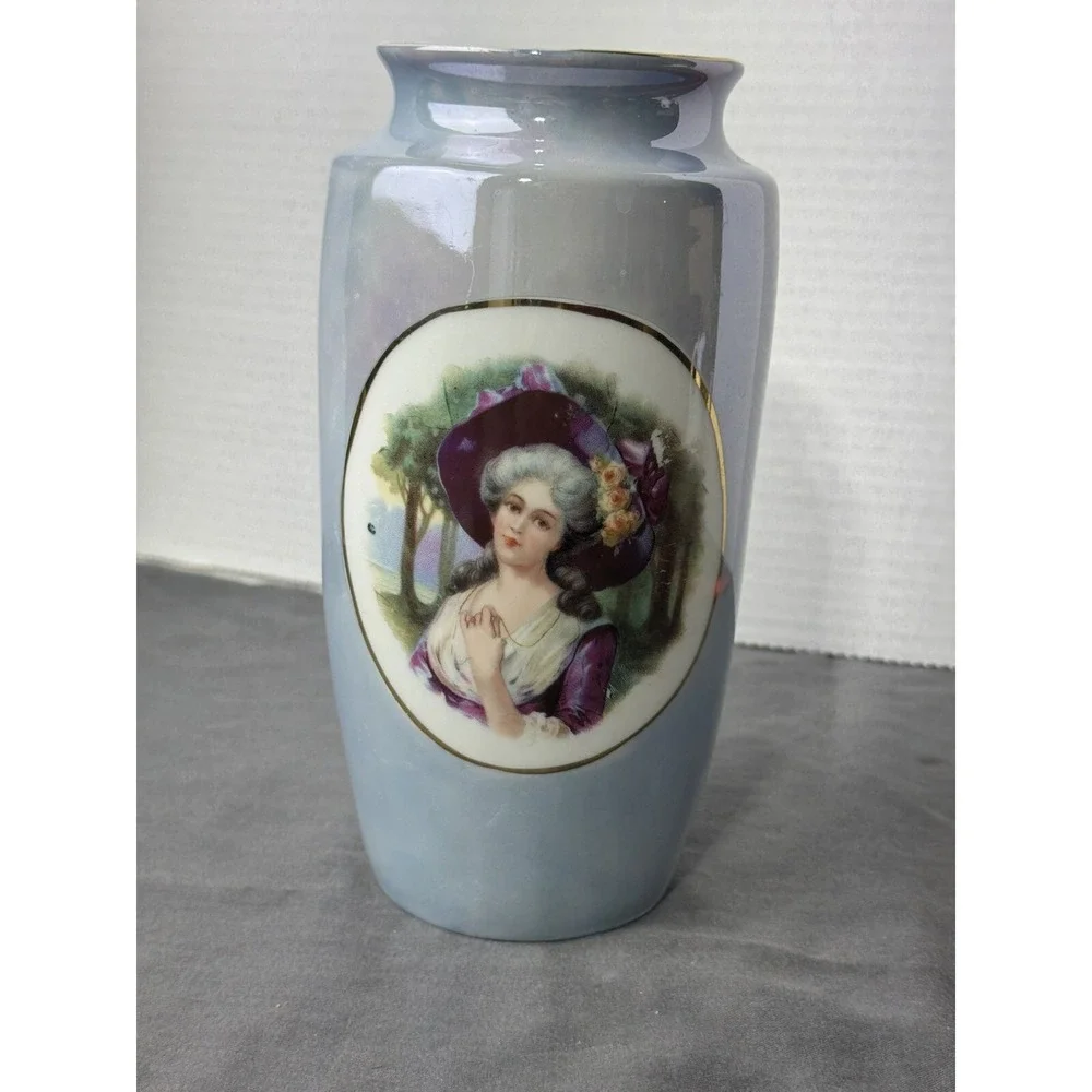 Vintage Victoria. Lady Portrait Lustreware German Vase